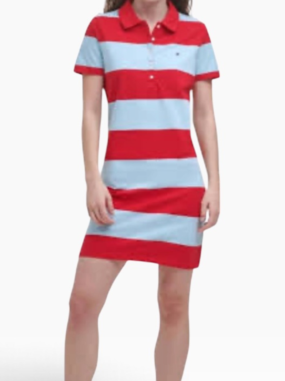 Tommy Hilfiger Red/Blue Rugby Striped Short Sleeve Polo Dress M